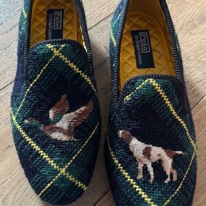 Polo by Ralph Lauren Men's Black and Green Embroidered Loafers